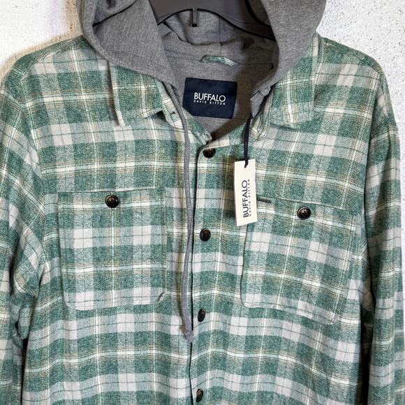 Buffalo David Bitton Men's Jakeim Plaid Hoodie Shacket forest green XXL $99 - Picture 5 of 8